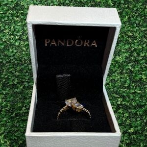 Pandora Gold Double Heart Sparkling Ring